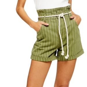 Stripe Rope Belt Paperbag Shorts